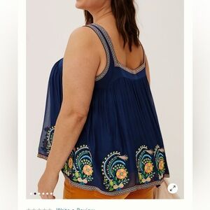 Anthropologie Navy Embroidered Sleeveless Tank Top